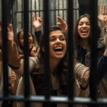 Team having fun in a prison themed escape room